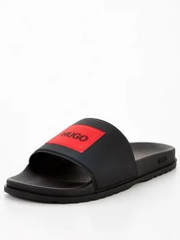Image of Hugo Boss Match Red Path Logo Slide Black Size 11 Men