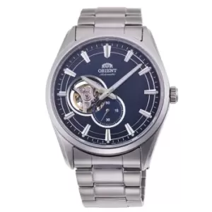 Image of Orient Semi Skeleton Open Heart Mechanical Blue Dial Stainless Steel Bracelet Mens Watch RA-AR0003L10B