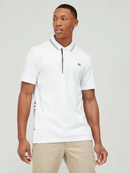 Lacoste Sports Lacoste Golf Tipped Collar Side Logo Polo Top - White/Navy Size M Men