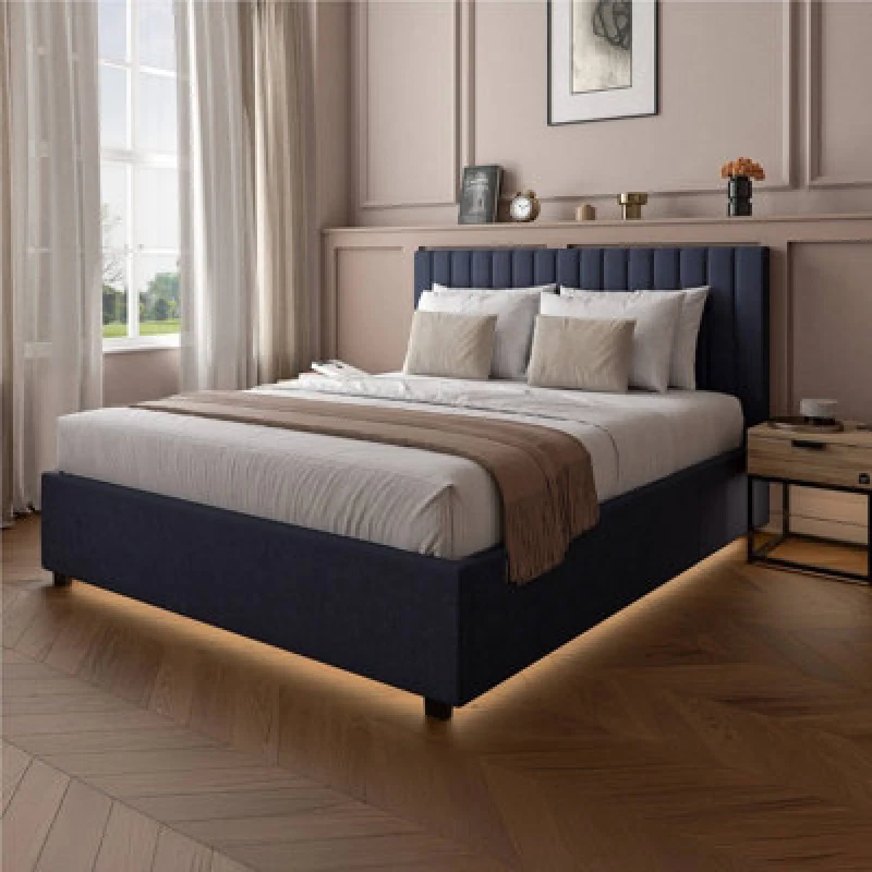 Image of XR Living XR Living Maisie Fabric LED Ottoman Bed Navy - XR Living - Size: KINGSIZE Navy KINGSIZE UK39302
