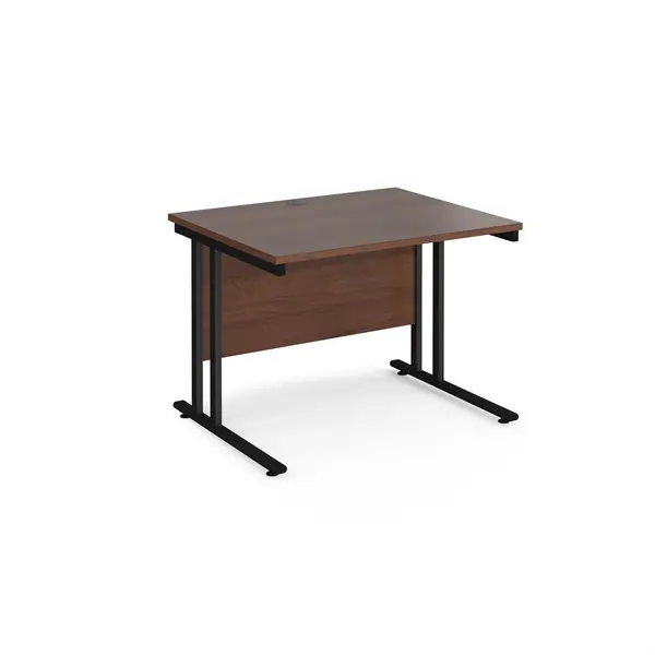 image of Maestro 25 Straight Office Desk Black Frame and Walnut Table Top - 1000x800mm