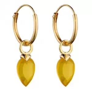 image of November Yellow Gold Plated Birthstone Chalcedony Stone Hoop Charm Earring Y2671