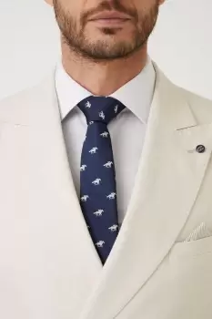 image of Mens Navy Horse Racing Jacquard Slim Tie