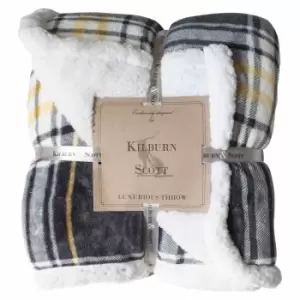 image of Crossland Grove Check Sherpa Throw Grey & Ochre 1520x1770mm