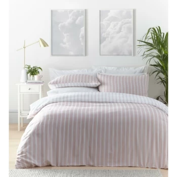 image of Home Harvard Stripe Pink King Size Duvet Set ReversibleBedding Bed Set - Pink - Portfolio