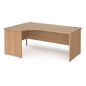 image of Dams International Left Hand Ergonomic Desk with Beech Coloured MFC Top and Silver Panel Ends and Silver Frame Corner Post Legs Contract 25 1800 x 120