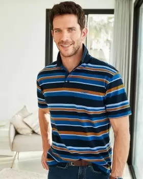 Image of Cotton Traders Short Sleeve Stripe Polo in Blue