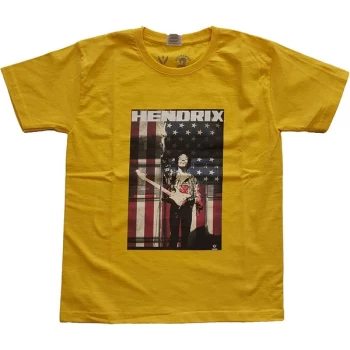 image of Jimi Hendrix - Peace Flag Kids 11-12 Years T-Shirt - Yellow