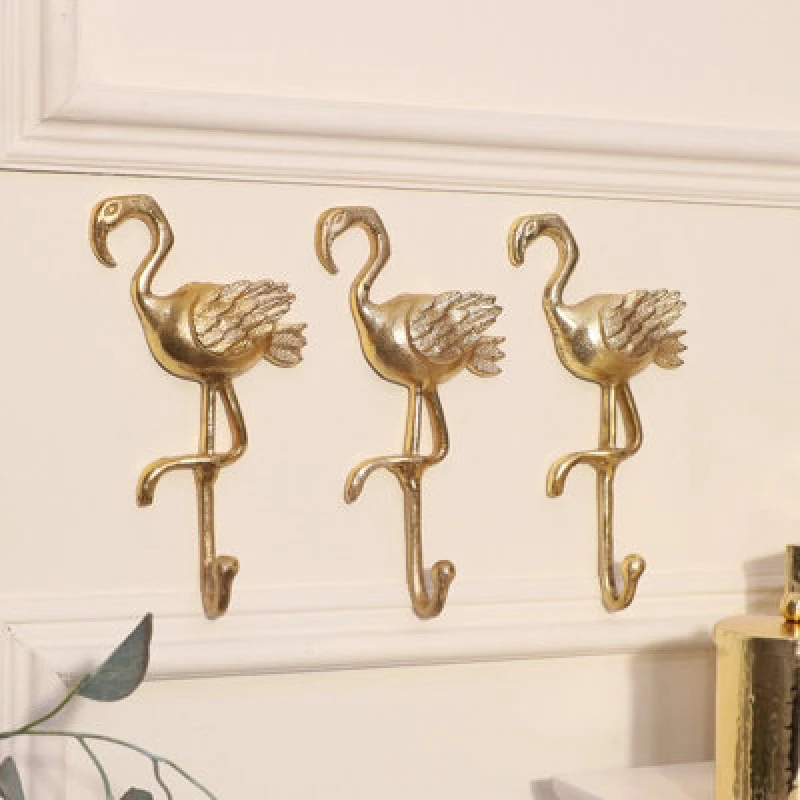 Image of Melody Maison Set Of 3 Gold Flamingo Wall Hooks Gold