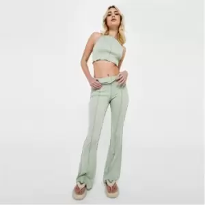 Missguided Rib Exposed Seam Crop Top and Flared Trousers Co Ord Set - Green