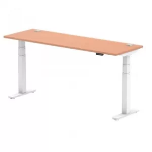 image of Air 1800 x 600mm Height Adjustable Desk Beech Top Cable Ports White Leg