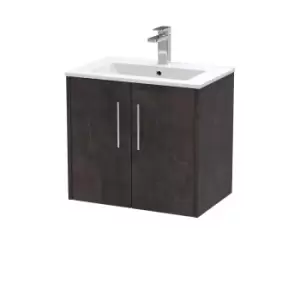 Hudson Reed Juno 600mm Wall Hung 2 Door Vanity & Minimalist Basin - Metallic Slate