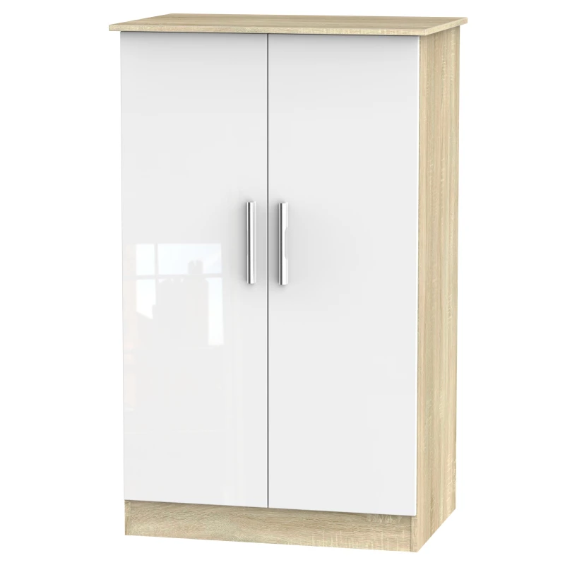 Image of Trent 2 Door Midi Robe In White & Bardolino Oak (Ready Assembled)