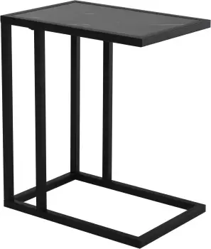 image of HOMCOM C Shape Side Table Marble-Effect Top w/ Metal Frame Space-Saving Home Furniture Bedroom Living Room Office Corner Desk Black White