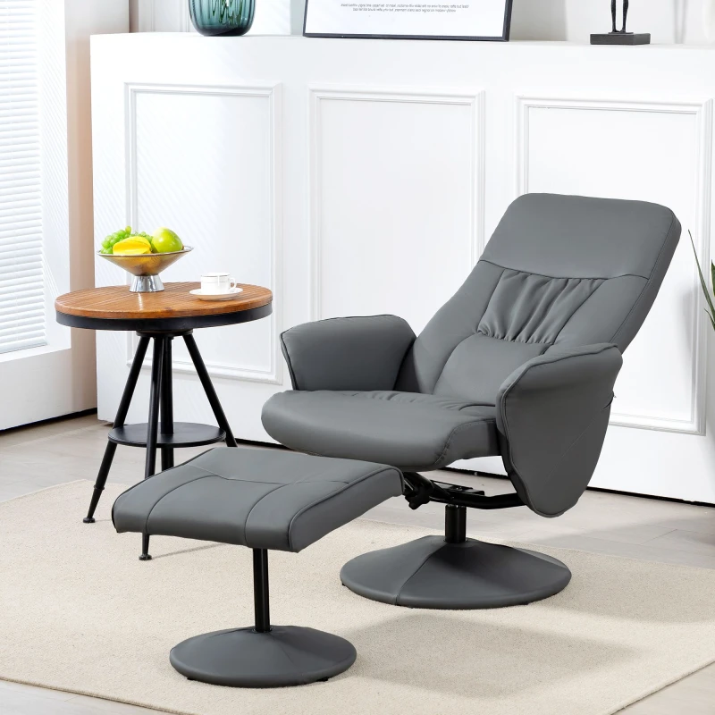 Image of Homcom Pu Leather Armchair/Footrest Swivel Recliner - Grey 833-694V72GY