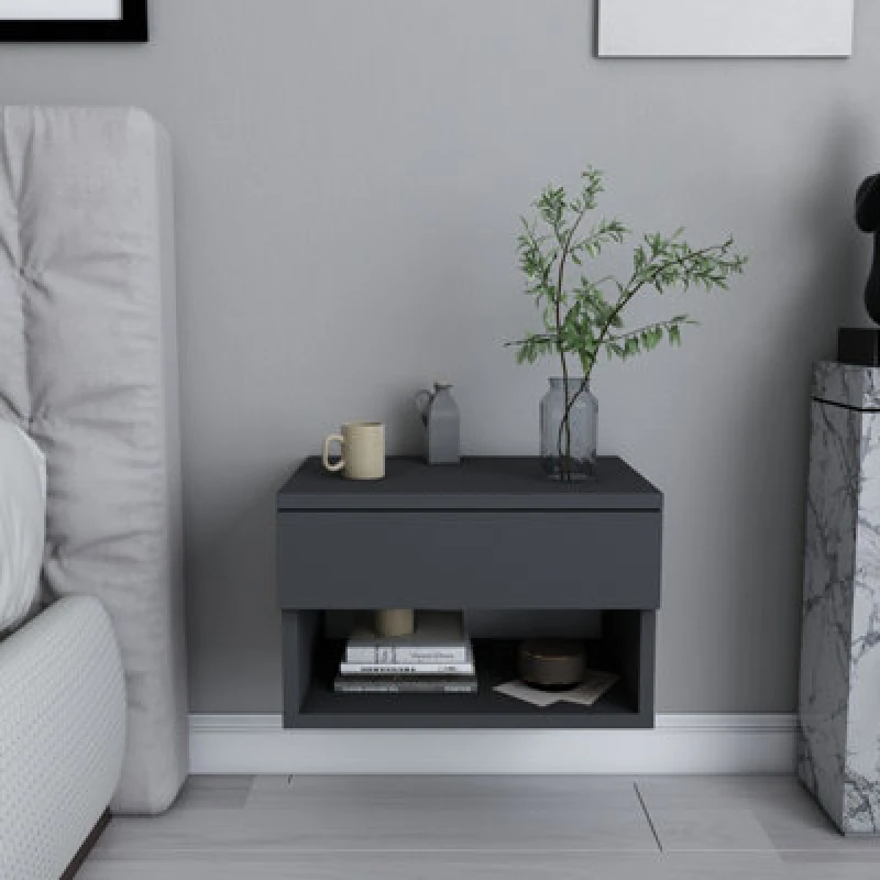 Image of DECOROTIKA Jamot Floating Nightstand Bedside Table Wall Mounted Drawer and Shelf - Anthracite - Decorotika NGS1003