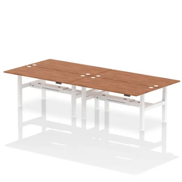 Image of Air Air Back-to-Back 1800 x 800mm Height Adjustable 4 Person Bench Desk Walnut Top with Cable Ports White Frame HASCP4P18800WNTW