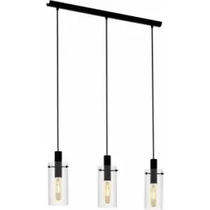 Image of Pendant 3 Bulb Ceiling Light Colour Black Shade Clear Glass Bulb E27 3x60W