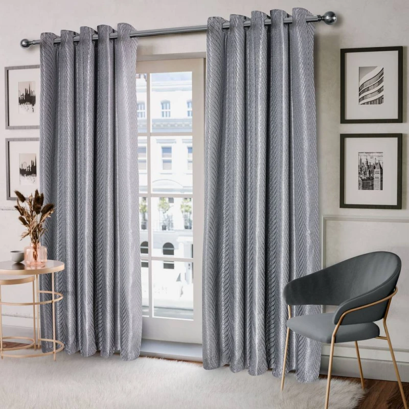 Image of New Edge Blinds Wave Woven Jacquard Curtains in Navy in Charcoal Size: 168cm width x 183cm drop Charcoal Unisex 168cm width x 183cm drop