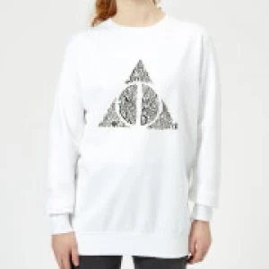 Image of Harry Potter Deathly Hallows Text Womens Sweatshirt - White - XL