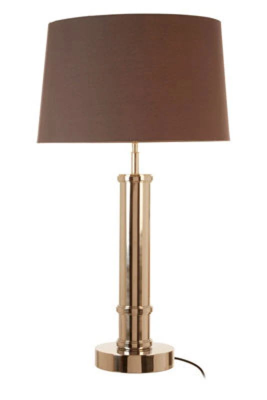 Image of Orsina Table Lamp With Wide Tubular Pillar Base, High Gloss Nickel Coating, Grey Fabric Tapered Shade