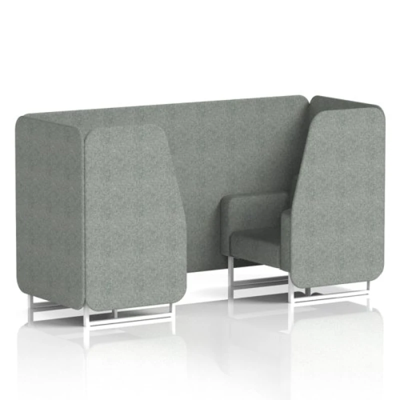 Image of Brixworth 2 Seater Office Booth with Front Panel - White Legs in Rivet Fabric - Prime Panels and Sofa