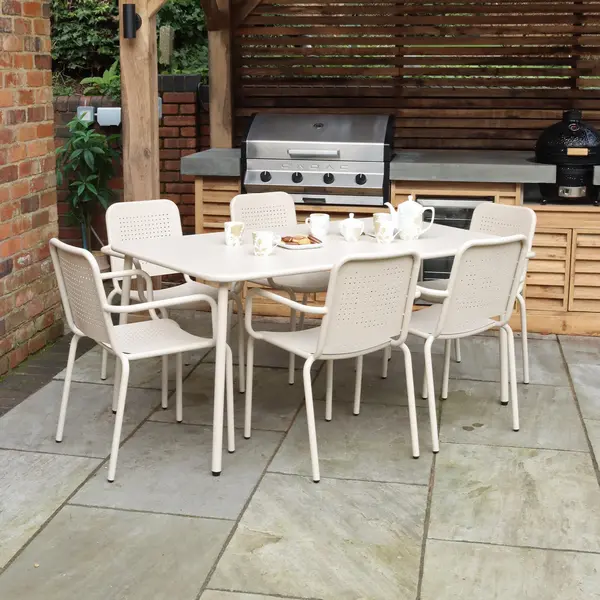 Image of Porto 6 Seater Round Dining Set with Stacking Chairs Champagne