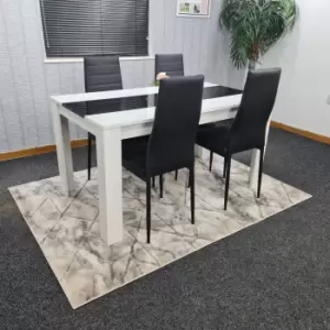 Image of Kitchen White Black Dining Table and 4 Chairs Dining Table Set