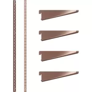 image of Rothley Antique Twin Slot Shelving Kit 1220mm Uprights (x2) & 120mm Brackets (x4) in Copper Steel