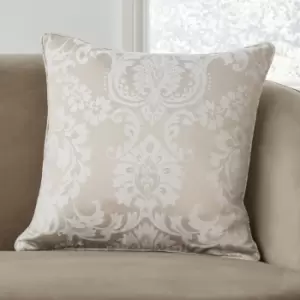 image of Catherine Lansfield Damask Jacquard Piped Edge Filled Cushion, Natural, 45 x 45 Cm