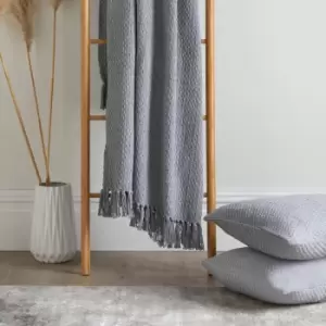 image of Hayden Textured Weave Eco-Friendly 100% Recycled Cotton Throw, Grey, 200 x 200 Cm - Drift Home