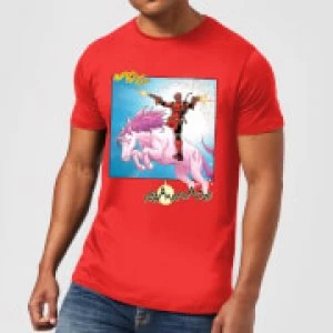 Image of Marvel Deadpool Unicorn Battle Mens T-Shirt - Red - L