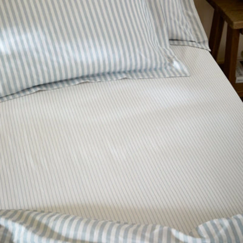 Image of Yard Hebden Striped Cotton Fitted Sheet, Mineral Blue, Double