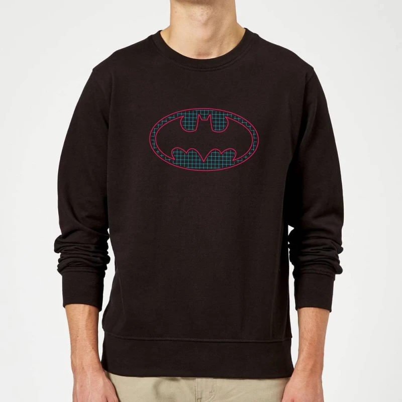 Image of Justice League Batman Retro Grid Logo Sweatshirt - Black - M