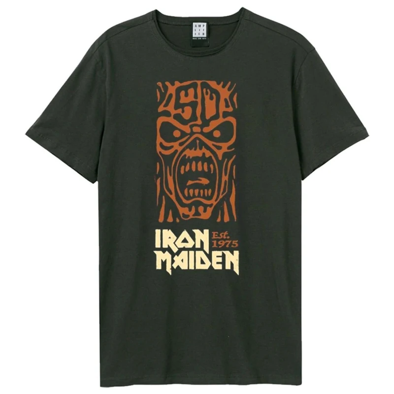 Image of Amplified Amplified Men 50th Totem Pole Iron Maiden T-Shirt in Charcoal Size: X-Small Charcoal XS Male 5063806073260