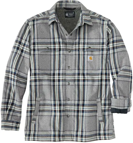 Image of Carhartt Flannel Sherpa Lined Shirt, grey, Size L
