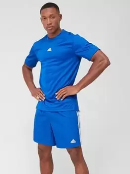 Image of adidas Train HIIT 3 Stripe Centre Badge Of Sport T-Shirt - Blue Size 2XL, Men