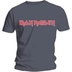 Image of Iron Maiden - Classic Logo Unisex Large T-Shirt - Grey