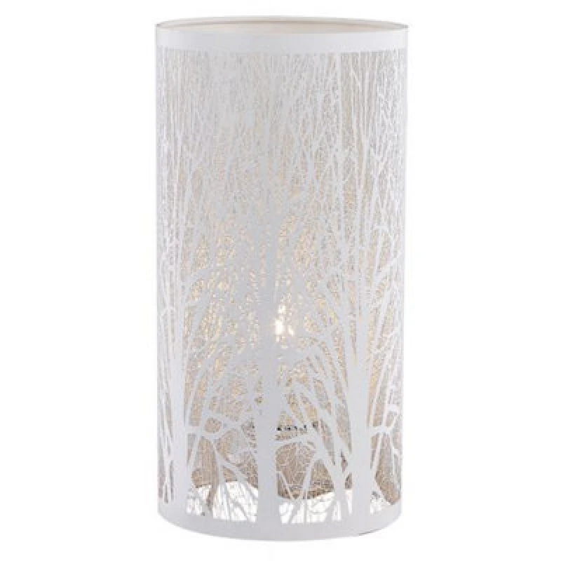 Image of Happy Homewares Unique And Beautiful Matt White Metal Forest Design Table Lamp With Cable Switch