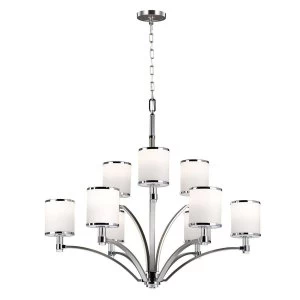 image of 9 Light Multi Arm Chandelier Satin Nickel, Chrome Finish, E27