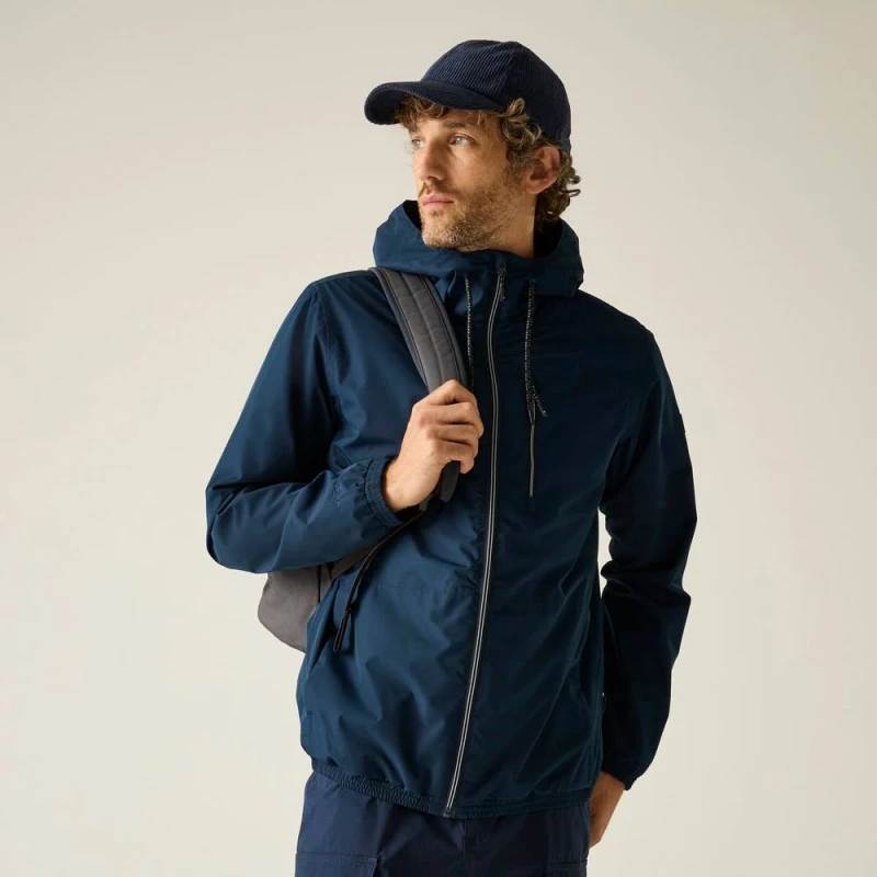 Image of Regatta Mens Shorebay Marl Lightweight Hooded Waterproof Jacket in Navy Size: 3XL Navy Male 3XL