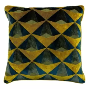 image of Paoletti Leveque Jacquard Velvet Cushion Cover (50cm x 50cm) (Teal/Gold)