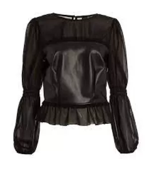 image of Quiz Black Faux Leather Peplum Top - 8