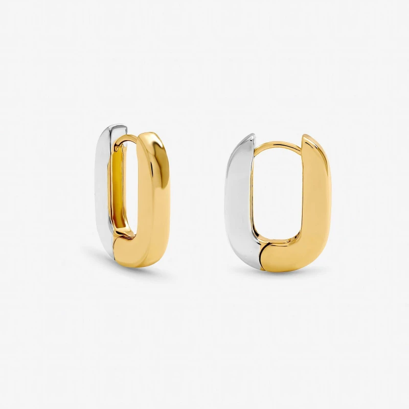 Image of Inicio Two Tone Rectangular Hoop Earrings - Gift Pouch Silver female One Size