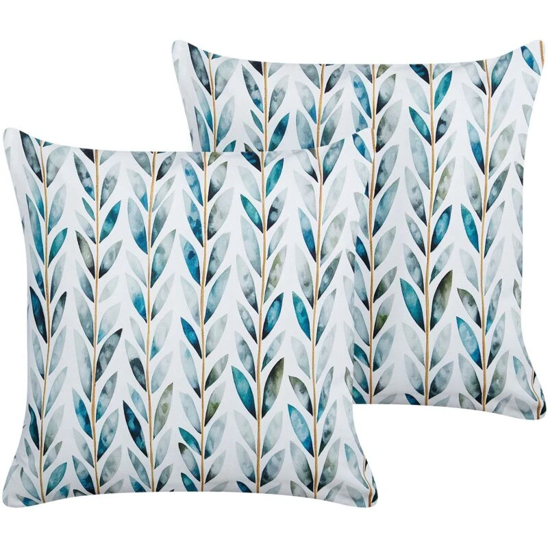 Image of Beliani Set Of 2 Outdoor Cushions Loano Plant Pattern 45 X 45cm Green