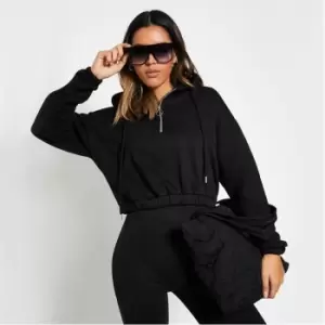 image of I Saw It First Basic Half Zip Crop Hoodie - Black