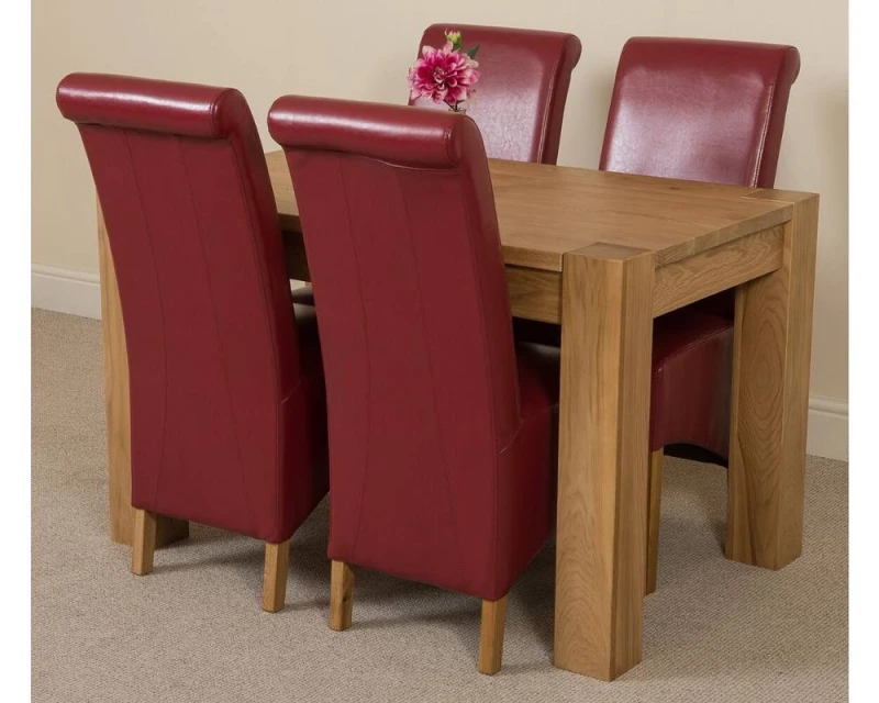 Image of Thats Furniture Kuba 125 x 80cm Chunky Oak Small Dining Table & 4 Montana Leather Chairs in Red Red Unisex 125 x 80 cm