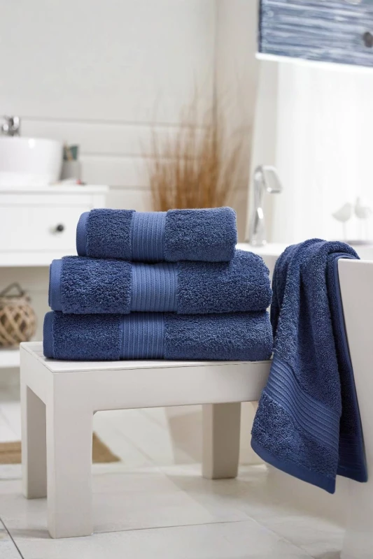 Image of Deyongs Bliss Pima 4 Piece Towel Bale - 2 x Hand & x 2 Bath Towels in Dark Blue Dark Blue Unisex