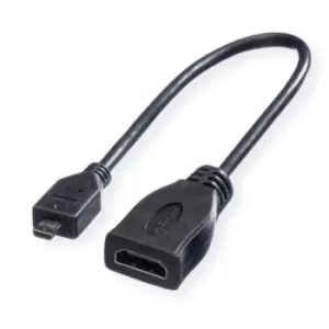 image of Roline 150mm HDMI 19 Female to Micro HDMI Male Black KVM Mixed Cable Assembly