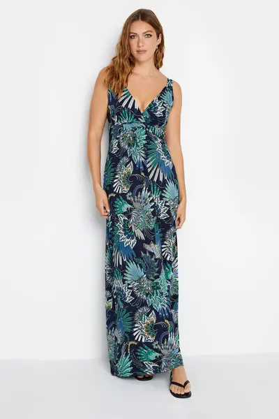 image of Long Tall Sally Blue V Neck Floral Maxi Dress Blue VG99W Female 10,12,14,16,18,20,22-24,8